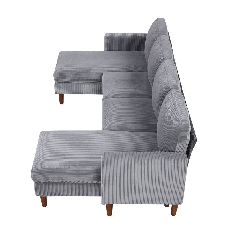 Grey 103'' Versatile U-Shaped 4-Seat Sectional Sofa with 2 Chaises, Solid Wood Legs, and Spacious Seating Areas