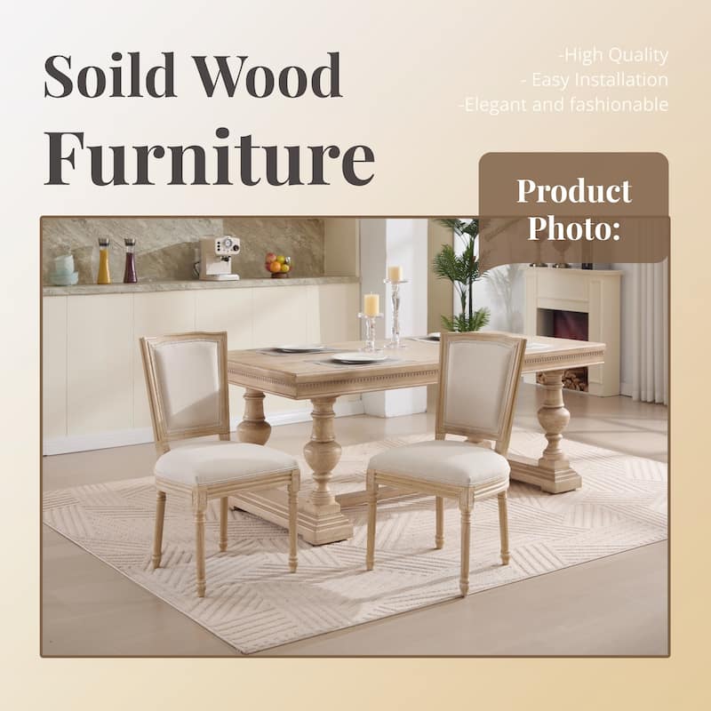 French Dining Chairs Set of 2, Upholstered Chairs with T-shaped Back, Wire drawing and carving techniques ,Disassemblable