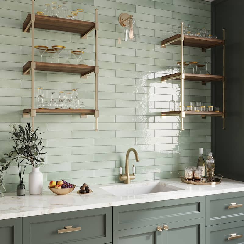 Apollo tile 2.6" x 16" Silken Glossy Tea Green Ceramic Tile (10.76 sq ft/case) - 38 Pack