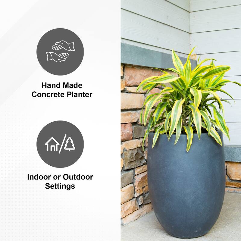Kante Lightweight Concrete Outdoor Round Tall Planter, 21.7 Inch Tall