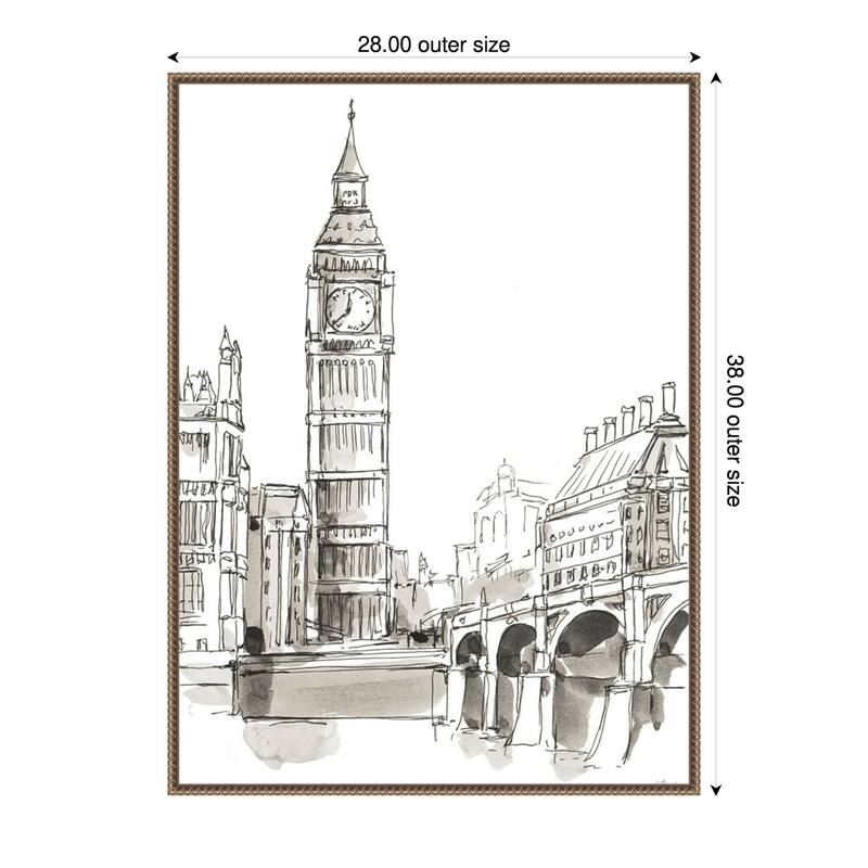 Pen and Ink Travel Studies No. 2 by Ethan Harper Framed Canvas Wall Art Print - Gold - 28 x 38 in