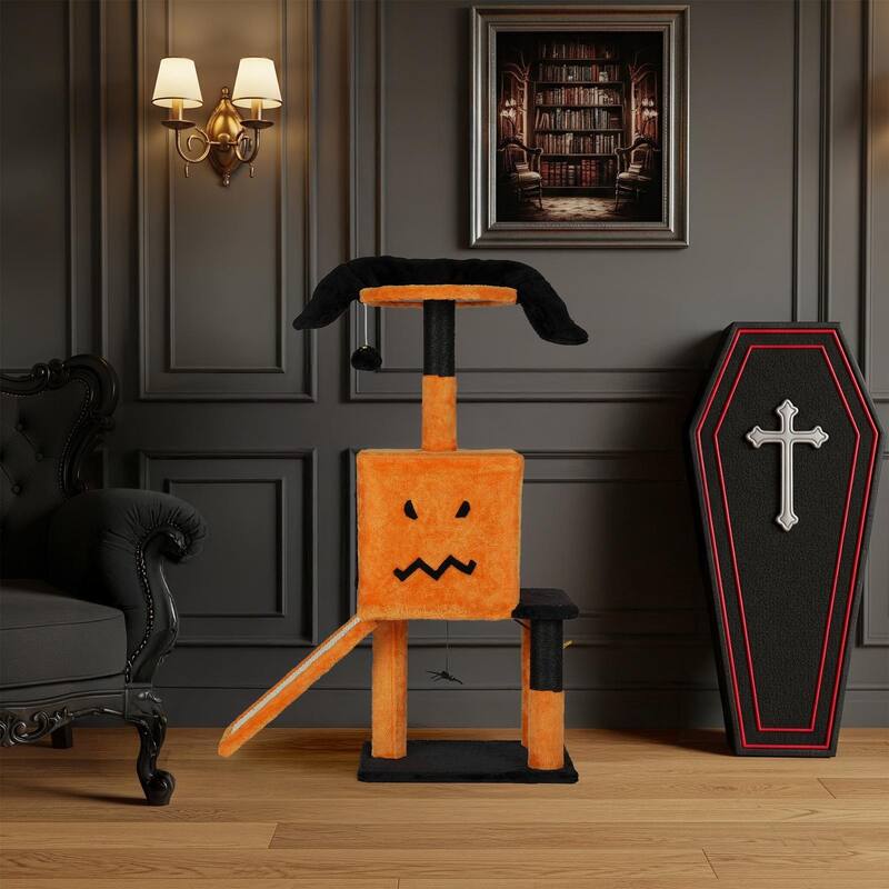 39" Halloween Cat Tree with Condo, Sisal Scratching Posts & Toys - 25.2" L × 12.0" W × 39.0" H