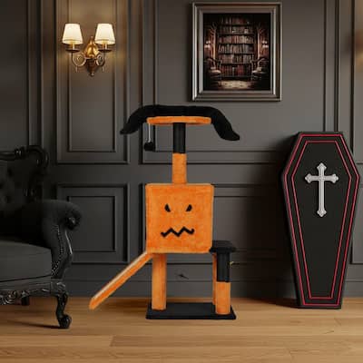 39" Halloween Cat Tree with Condo, Sisal Scratching Posts & Toys - 25.2" L × 12.0" W × 39.0" H