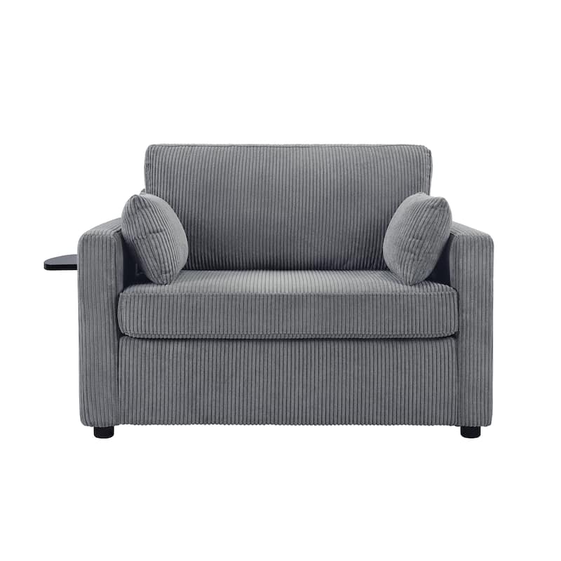 Roomfitters Twin Sofa Bed with Foldable Mattress, Side Table, Storage Pocket and USB Ports for Living Room