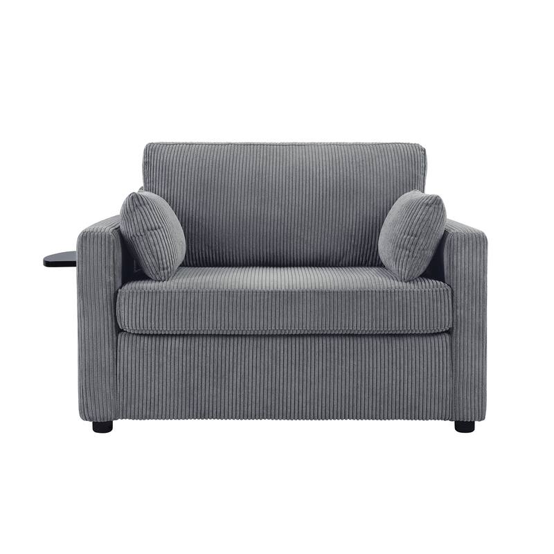 Twin Size Sofa Bed Sleeper Sofa with a Foldable Mattress, a Foldable Side Table, a Side Storage Pocket and Two USB Ports