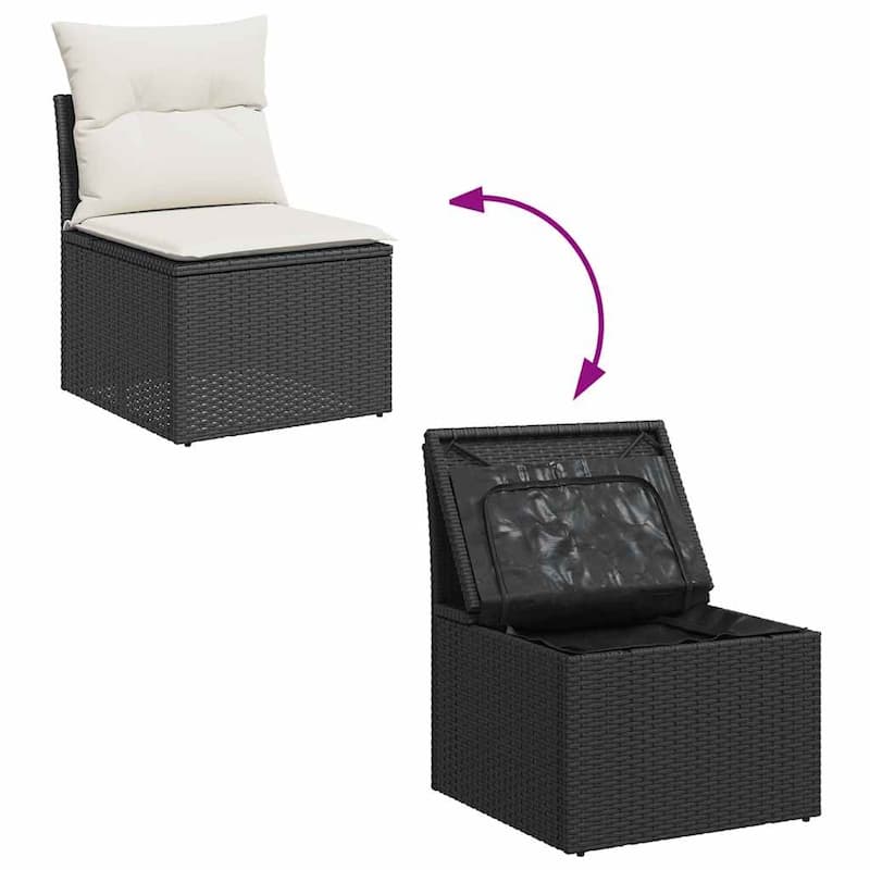 vidaXL Patio Sofa Set with Cushions Footstool and Table 9 Piece Poly Rattan - 21.7 x 39.4 x 28.7