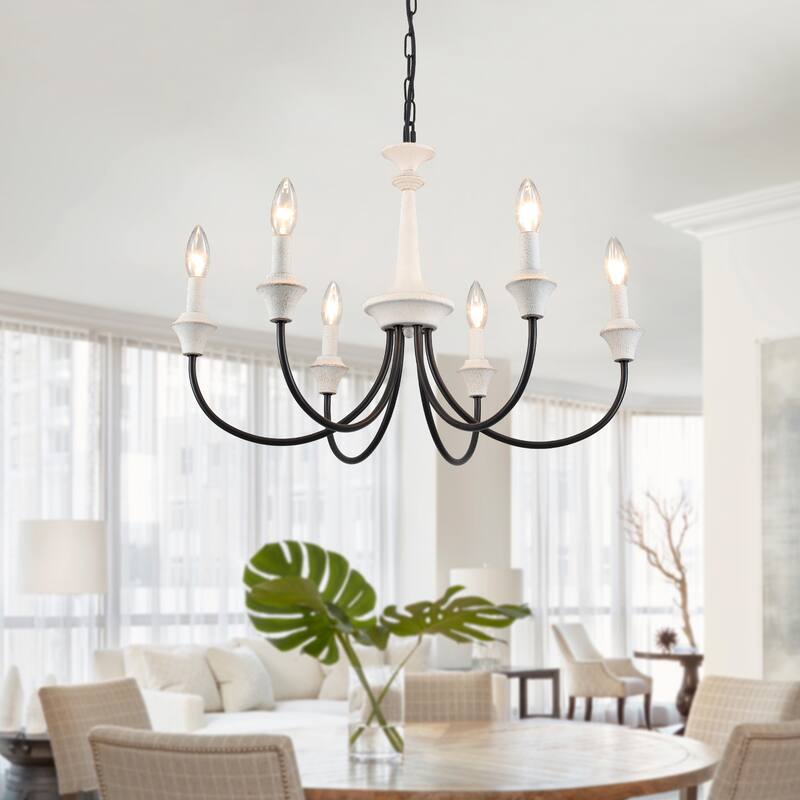 6-Light Modern Chandelier , Farmhouse Candle Chandelier for Dining Room Living Room Bedroom Kitchen - W24.4"x H15.55"