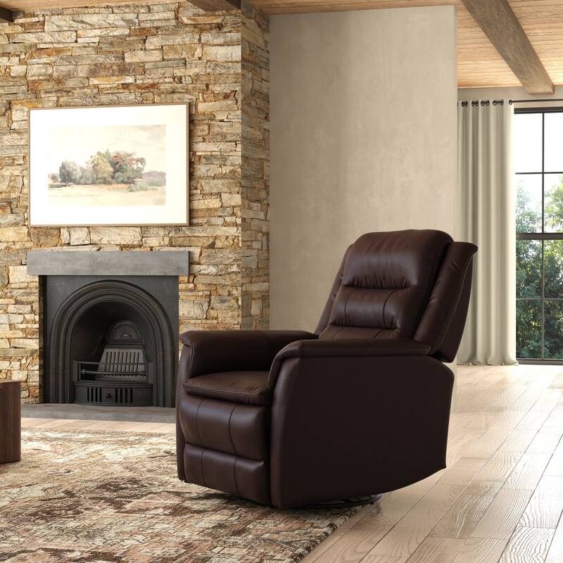 Swivel Glider Recliner With Manual Footrest In Madras - Dark Brown
