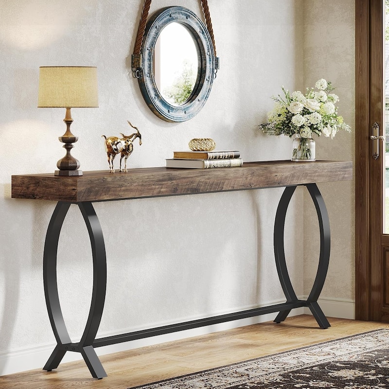 71 Inches Narrow Long Console Foyer Table for Entryway - Brown & Black