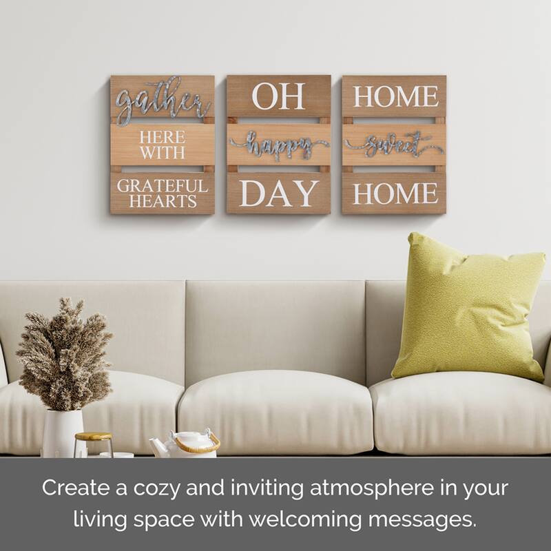 Elements Tri-Panel Wood and Metal 3-Piece Sentiment Wall Decor Set