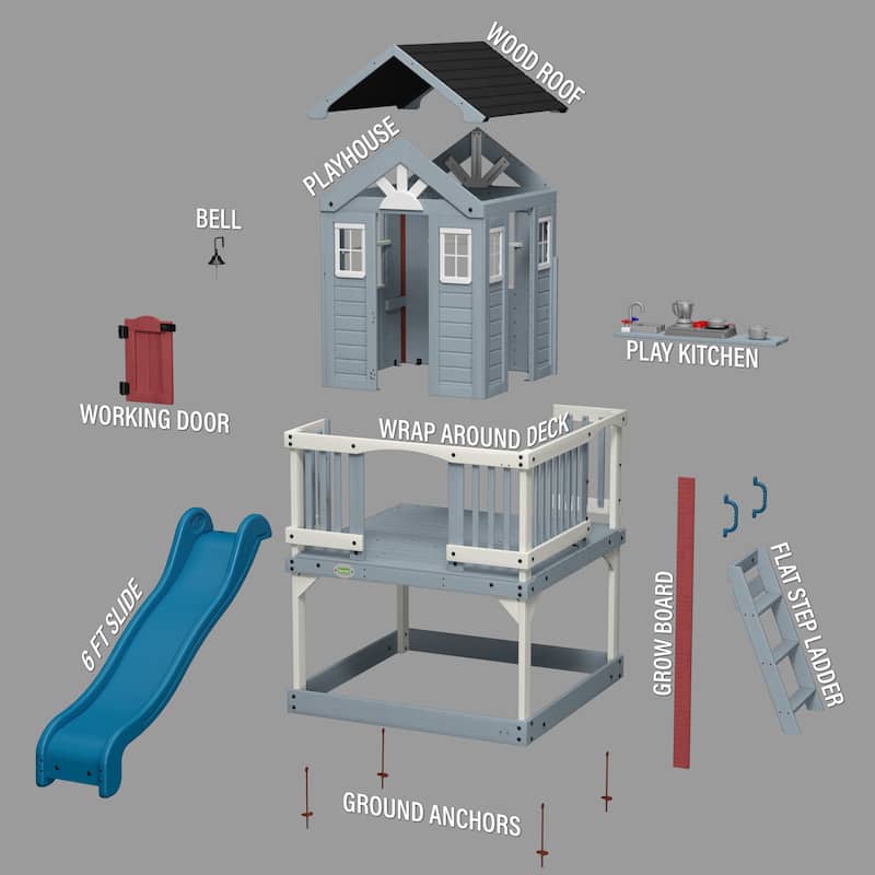 Backyard Discovery Beacon Heights Cedar Wooden Elevated Kids Playhouse - 6'3" x 10'0"