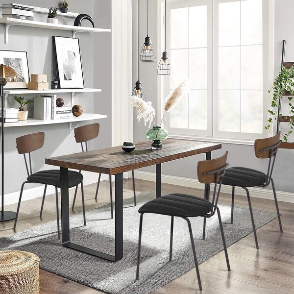 Upholstered Dining Chairs with Wood Back & Metal Legs, Set