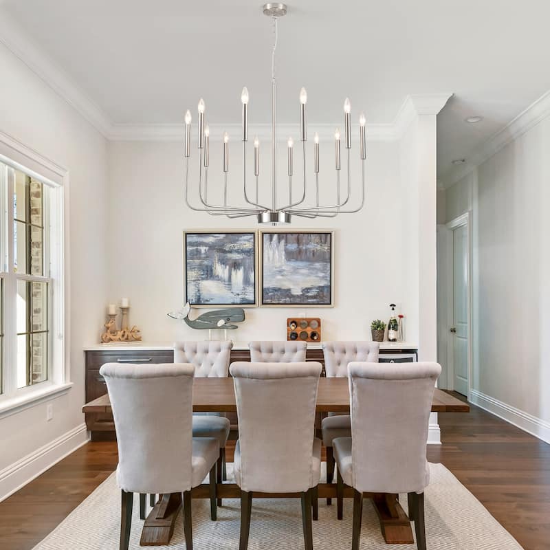 12-Light W32.08" x H70.07" Rustic Candle Chandelier for Dining Room Bedroom