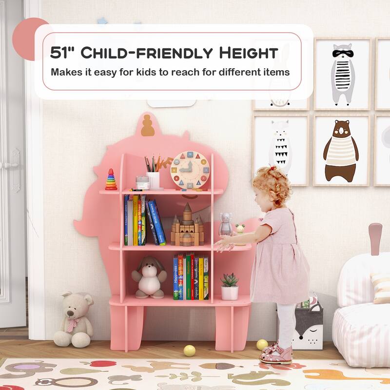 Costway Unicorn Bookcase for Kids 3-Tier Toy Storage Organizer with - See Details