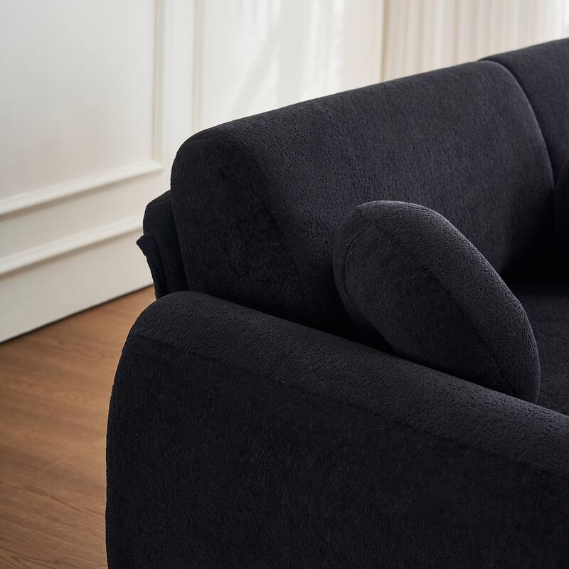 Modern Tufted Chenille Loveseat, Futon Sectional Love Seat Couch, Upholstered Sofa with 2 Pillows & 3 Lumbar Pillows