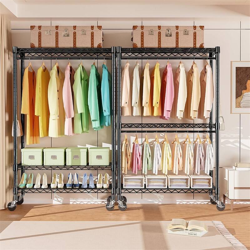 Heavy Duty Rolling Garment Rack 3 Tiers - 17.7"D x 47.2"W x 83.6"H