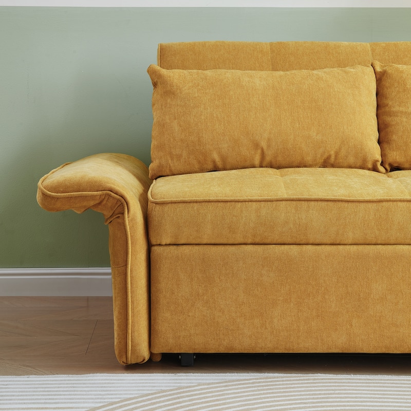 Chenille Fabric Loveseat Pull-out Sofa Bed with Adjustable Armrests