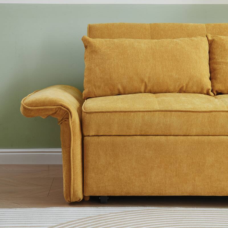 Yellow Fabric Pull-out Sofa Bed with Adjustable Armrests
