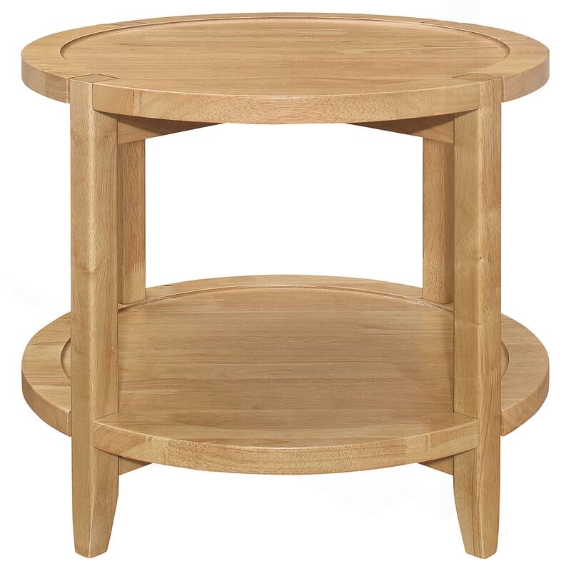 Charming Solid Wood Round Side End Table with Practical Storage Shelf