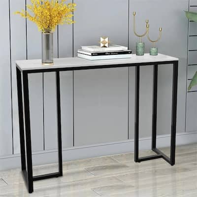 UNHO Modern White Marble Sofa Table with Metal Legs Console Table