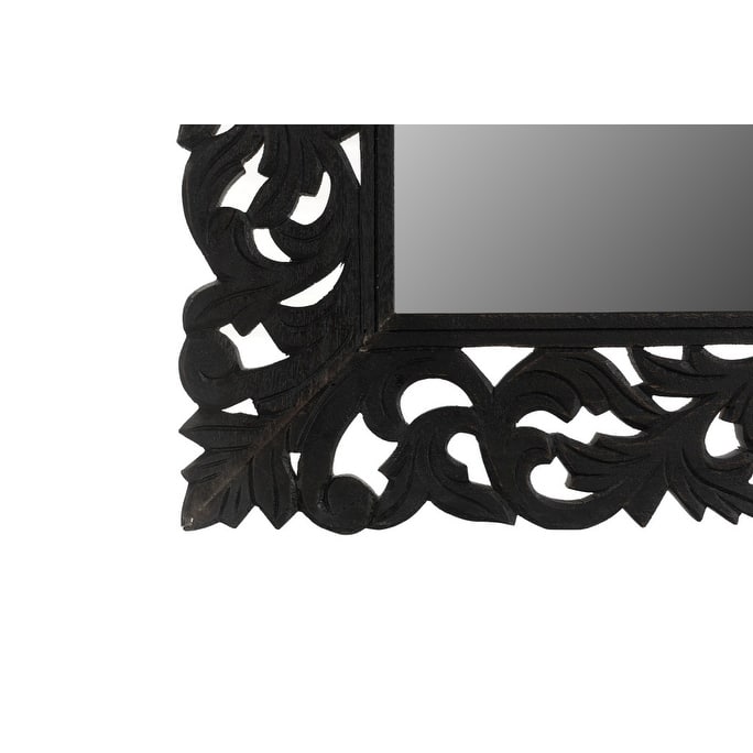 HomeRoots 47" Black Floral Carved Solid Wood Framed Accent Mirror - 35' X '47' X '1