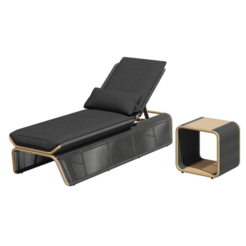 Corvus Corral 2-piece Adjustable Outdoor Wicker Chaise Lounge Set with Sunbrella Cushion - Black