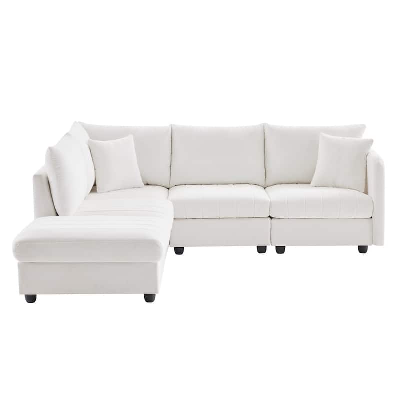 89" Modern Modular L-Shaped Sectional Sofa with Deep Seat,Movable Ottoman,Throw Pillows