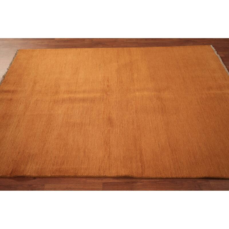 Solid Orange Gabbeh Oriental Area Rug Handmade Wool Carpet - 4'10" x 6'9"
