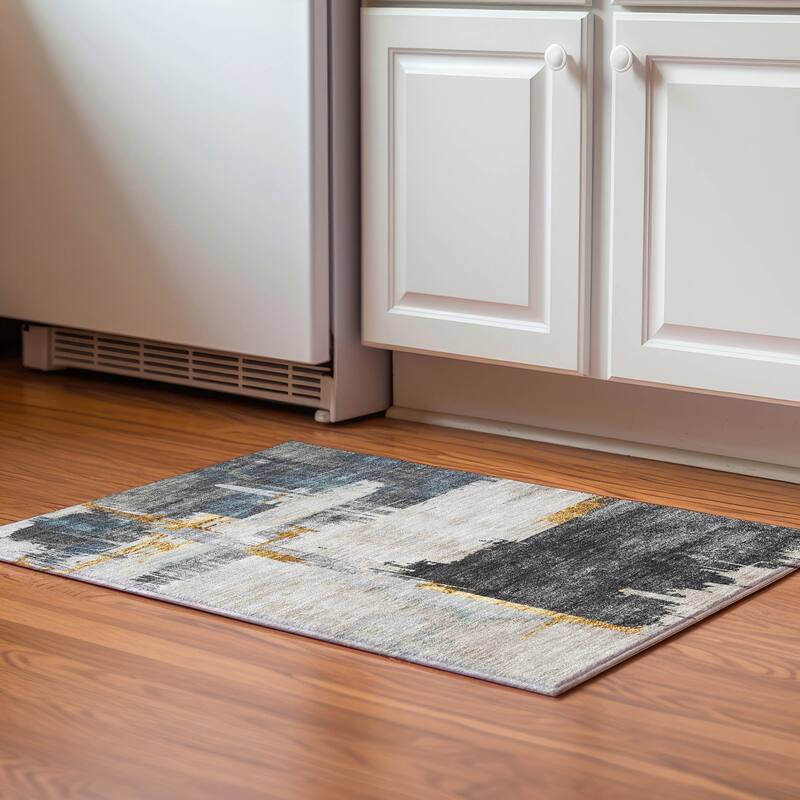 Premium Washable Super Soft Abstract Contemporary Mayfield Rug - Charcoal - 1' 8" x 2' 6" - Rectangle