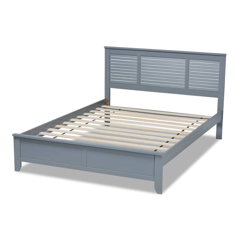 Rustic Ranch Grey Wood Platform Bed - Full Size, Modern Farmhouse Style Bed Frame with Headboard