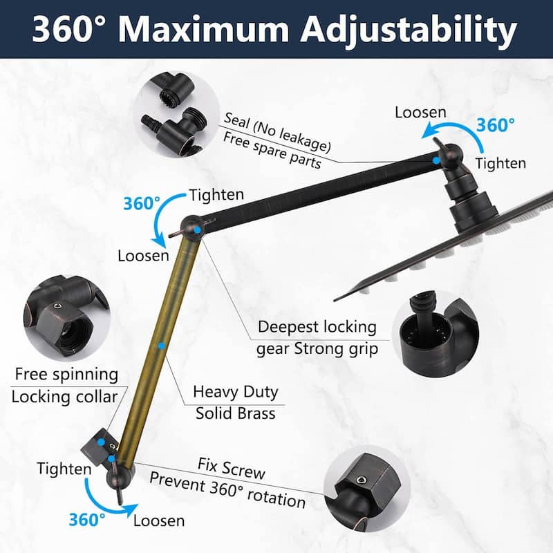 Bathlet 10" Rainfall Shower Head And 16" Adjustable Extension Arm Combo