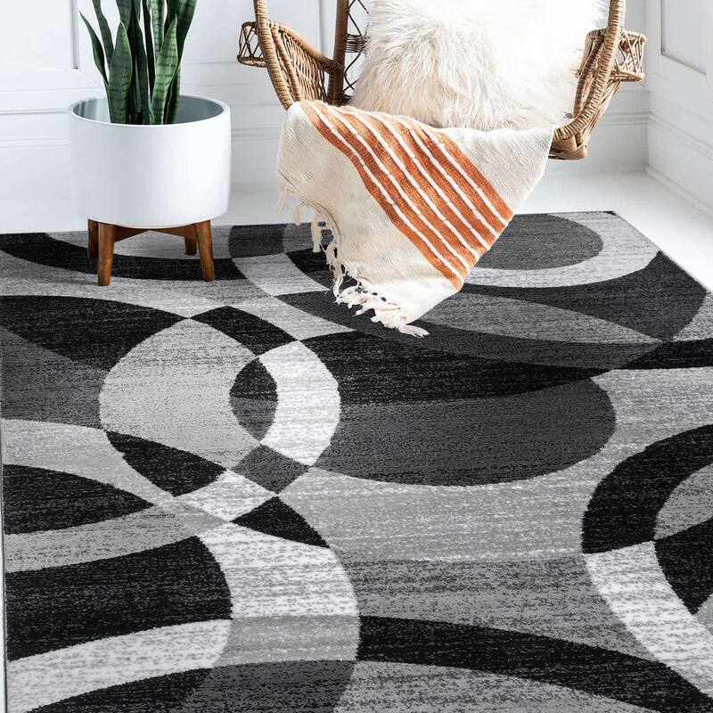 World Rug Gallery Geometric Circles Area Rug - 7'10" x 10'2" - Gray