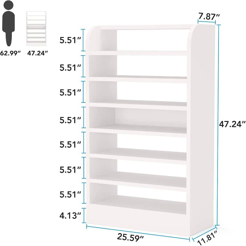 25" Width White Shoe Rack, 8-Tier Tall Shoe Shelf, White