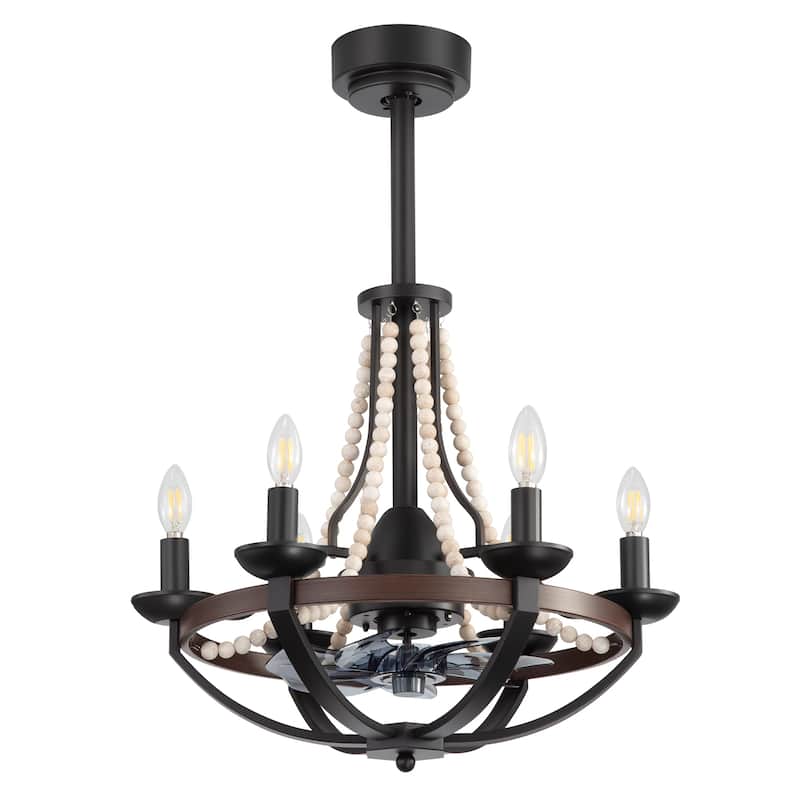 22-Inch Farmhouse 7-Blade Beaded Chandelier Ceiling Fan with Light and Remote