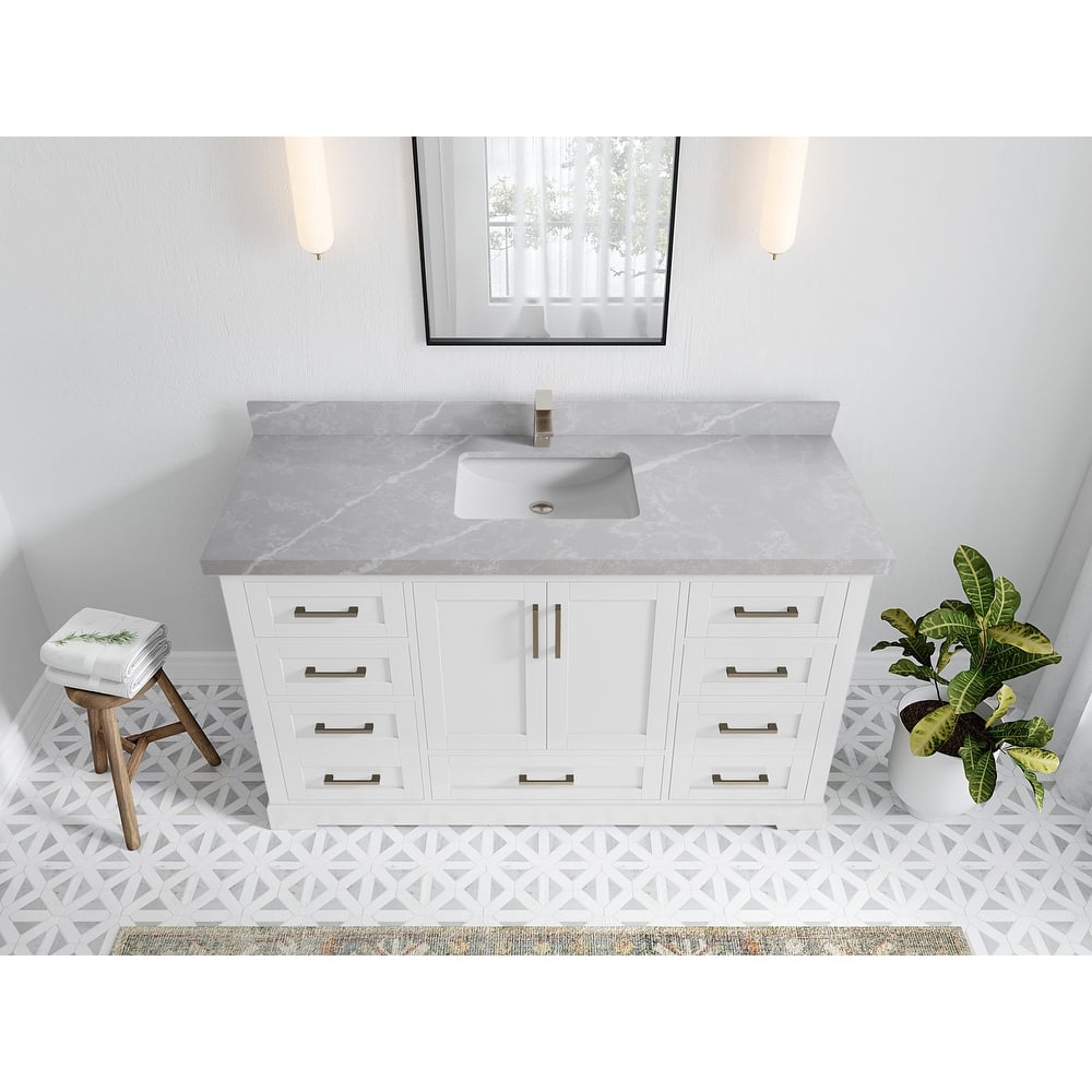 Willow Collection 60 in W x 22 in D x 36 in H Boston Single Bowl Sink Bathroom Vanity with Countertop