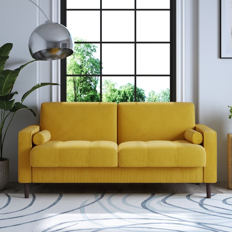 Corduroy 61.9" Loveseat Sofa Square Armrests