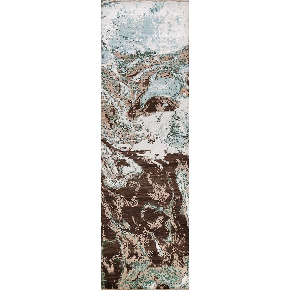 Wool/ Silk Abstract Artistic Modern Oriental Runner Rug Hand-knotted - 2'6" x 10'1"