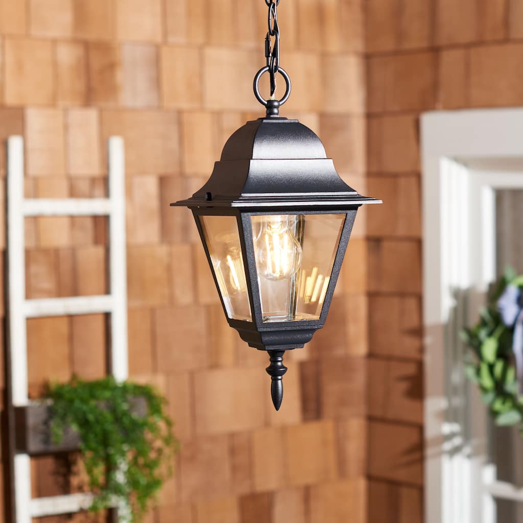 SAFAVIEH Lighting Mediha 7" Vintage Outdoor Pendant - 7" W x 7" D x 15" H - Black - 7Wx7Dx15H