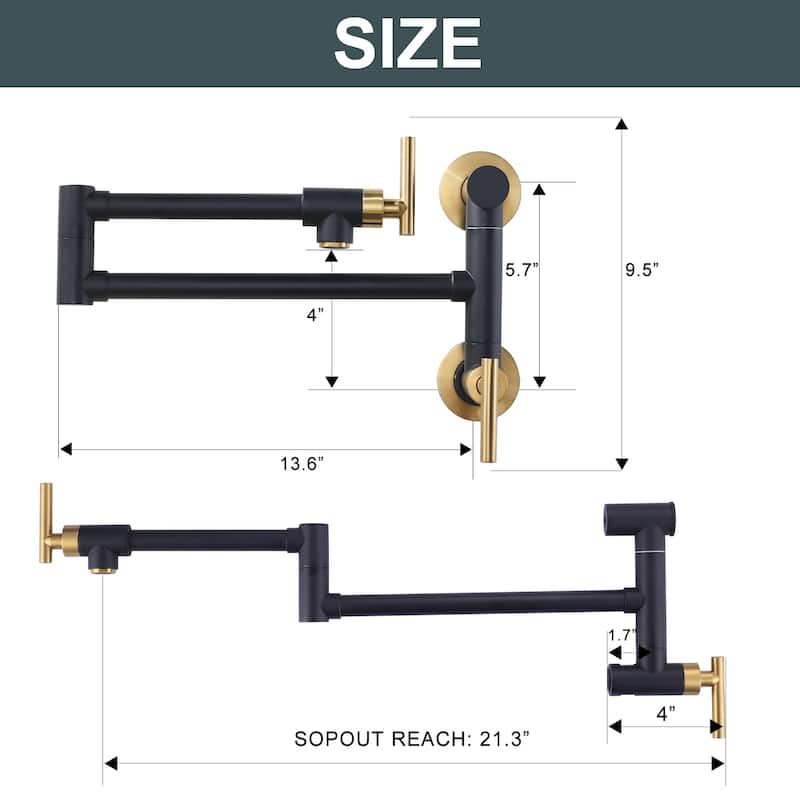 WOWOW Wall Mounted Pot Filler with Control Double Joint Swing Arm