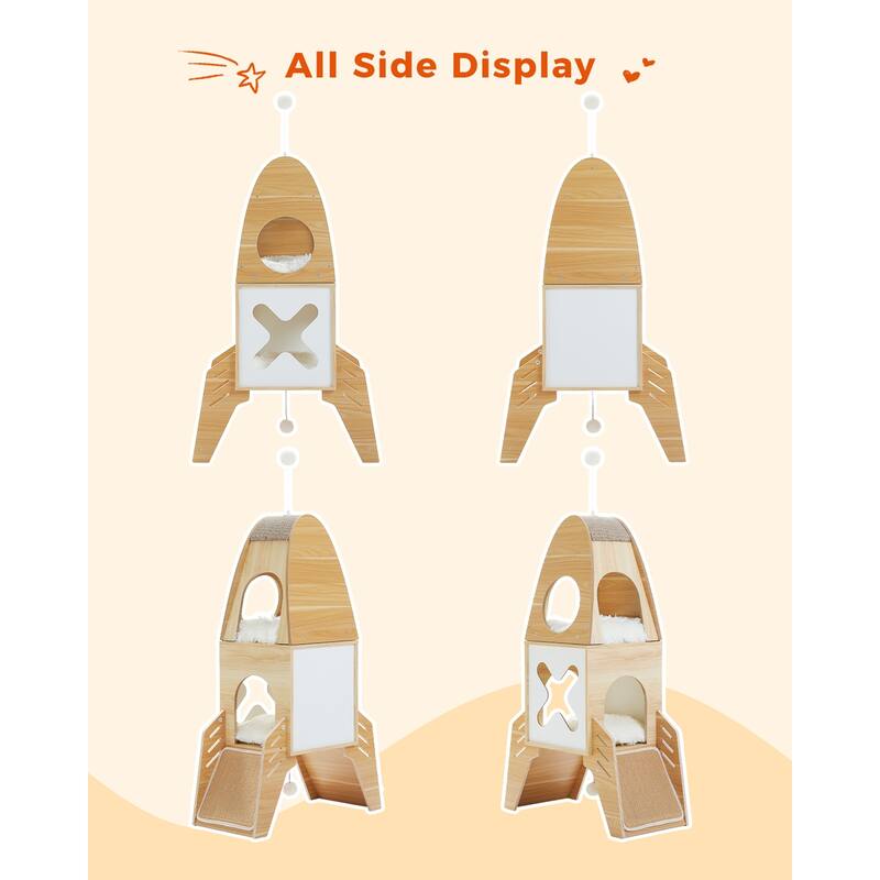 Modern Rocket Shape Multi-level Cat Tree with Condos & Dangling Balls
