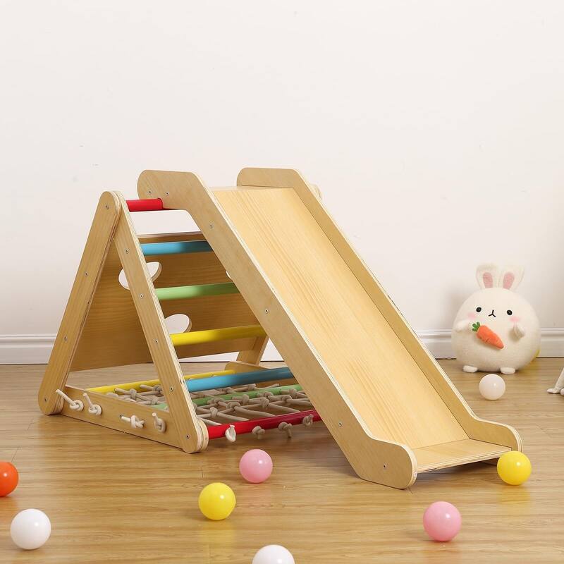 Toddler Indoor Gym Playset, 2 in 1 Wooden Climbing Toys