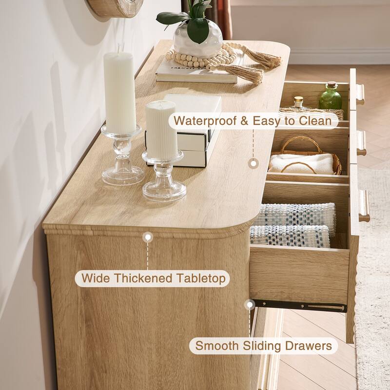 Mid-Century Modern 6 Drawers/7 Drawers Dresser for Bedroom, Tall Dresser & Chest of Drawers with Curved Profile Design