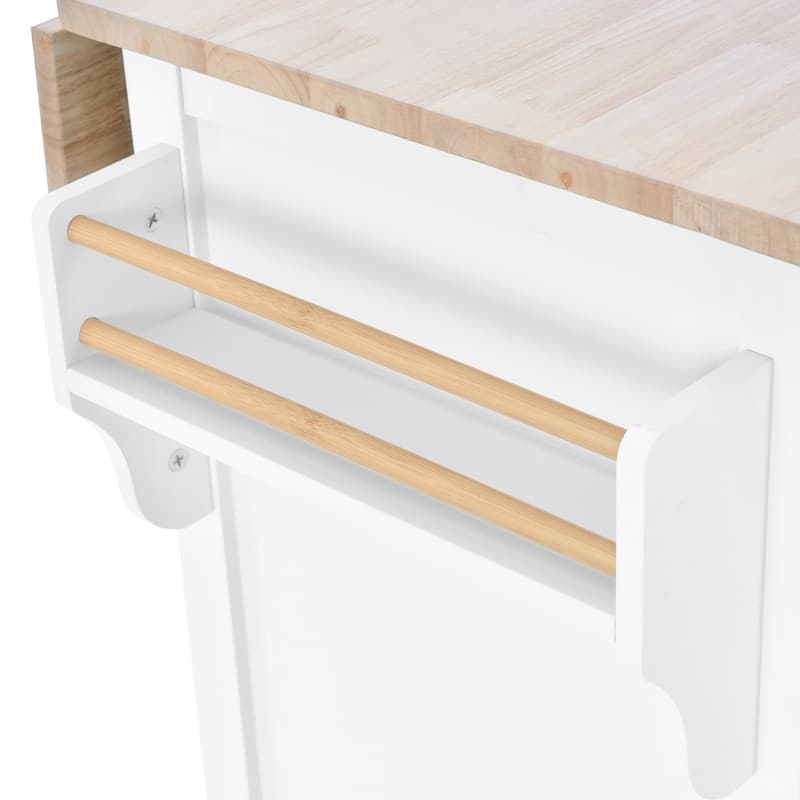 Kitchen Cart with Rubber wood Drop-Leaf Countertop, sliding barn door
