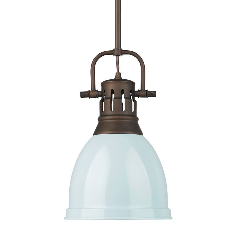 Yep by Golden Lighting Duncan 1-light 9in Rod Hung Pendant in Rubbed Bronze and Seafoam shade