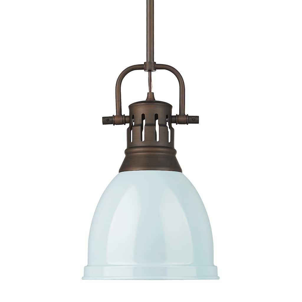Yep by Golden Lighting Duncan 1-light 9in Rod Hung Pendant in Rubbed Bronze and Seafoam shade