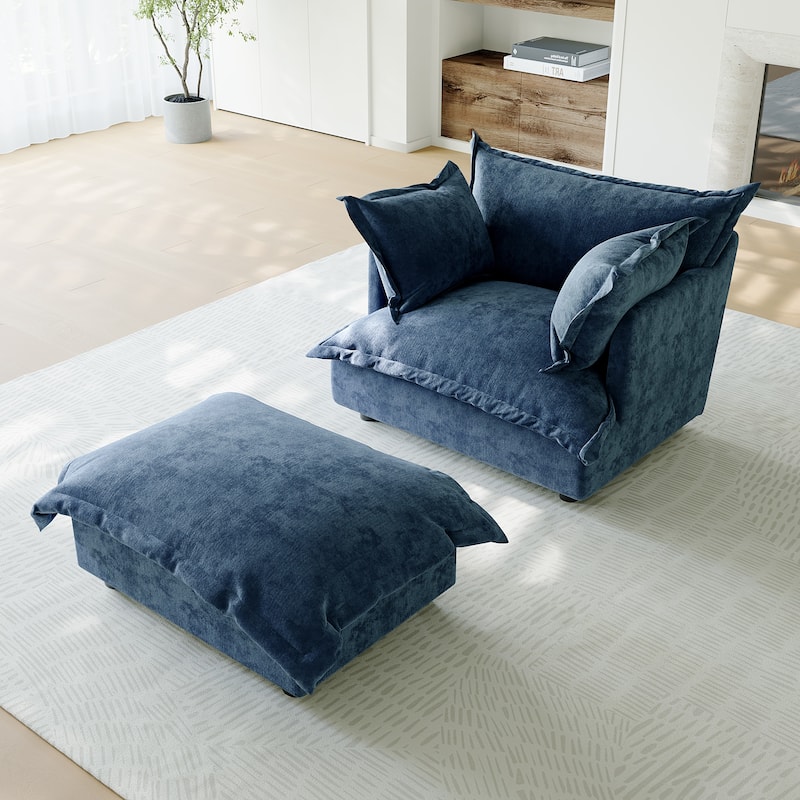 39"W Oversized Chenille Comfy Cloud Chaise Lounge with Ottoman