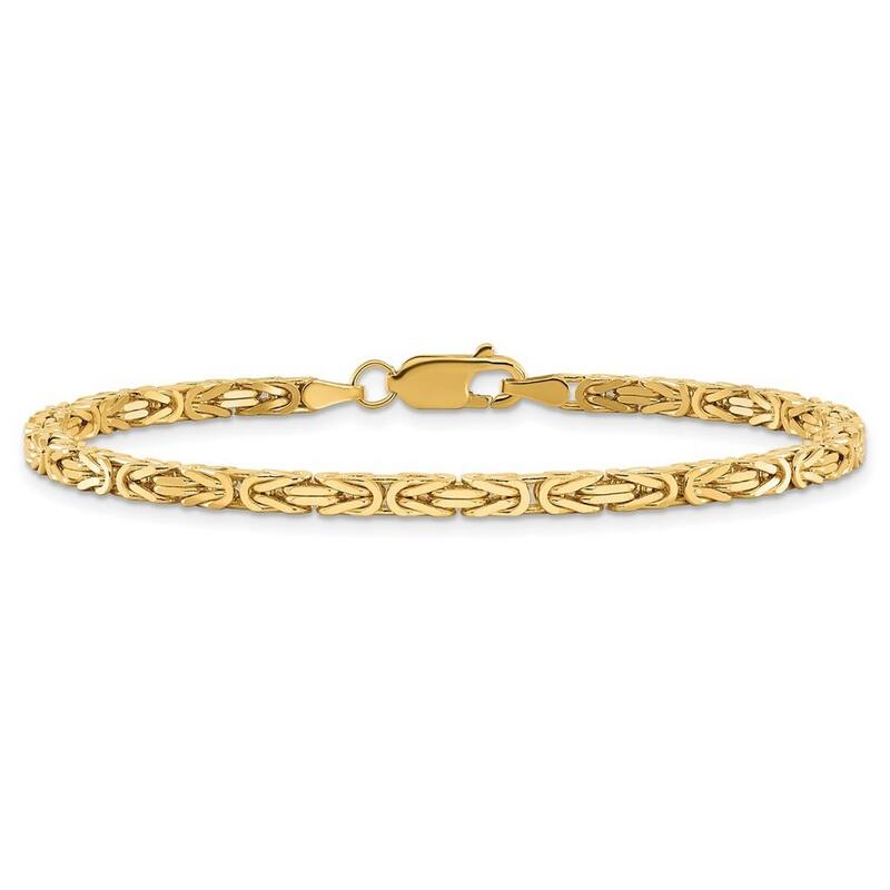 Curata 14k Yellow Gold 7" OR 8" Solid 2.5mm Square Byzantine Chain Bracelet for men or women