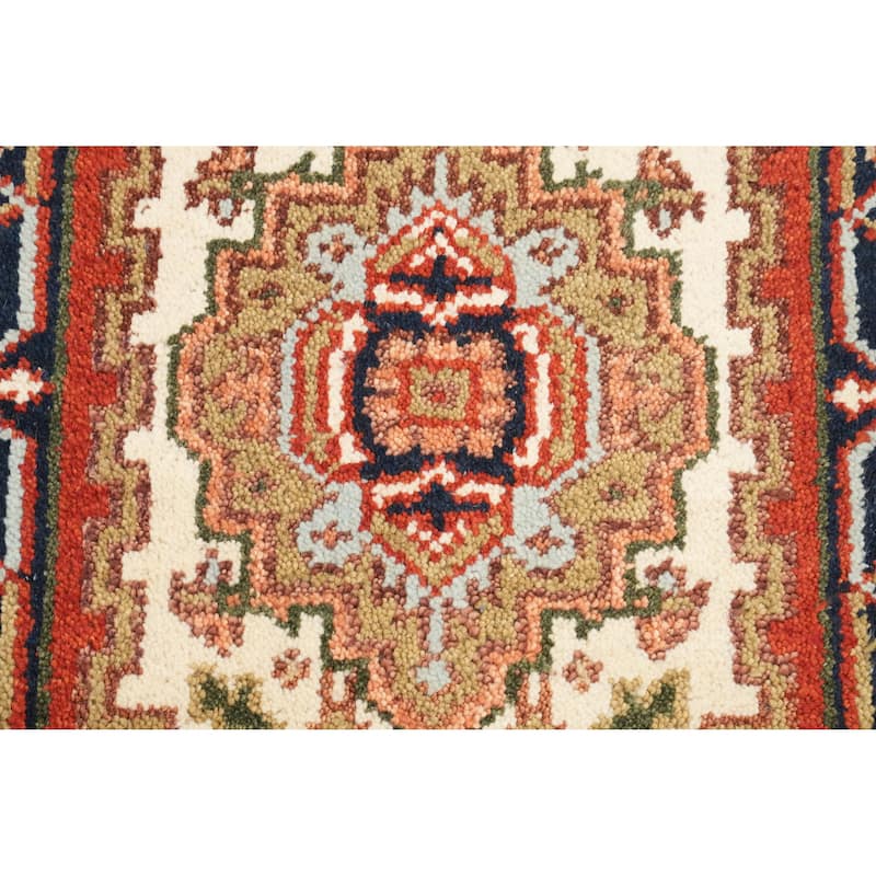 Hand Knotted Oriental 100% Wool Carpet Traditional Medallion Beige & Ivories Heriz (serapi) Area Rug - 3' 0'' X 2' 0''
