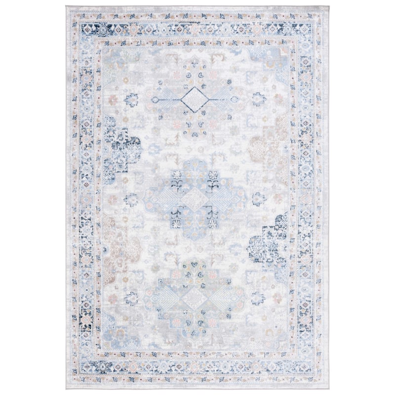 SAFAVIEH Bayside Machine Washable Selamet Oriental Rug - 5'3" x 7'6" - Grey/Blue