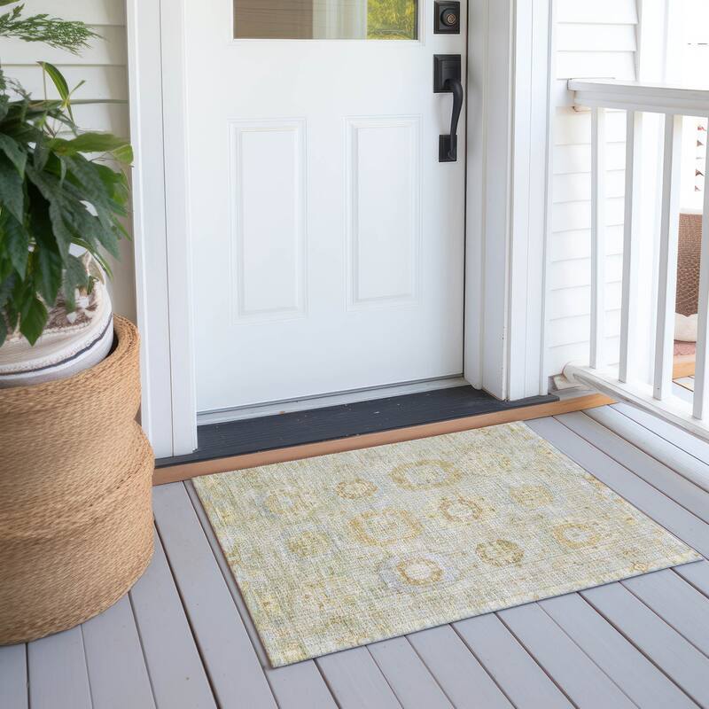 Machine Washable Indoor/ Outdoor Vintage Traditional Chantille Rug - Sage - 1'8" x 2'6"